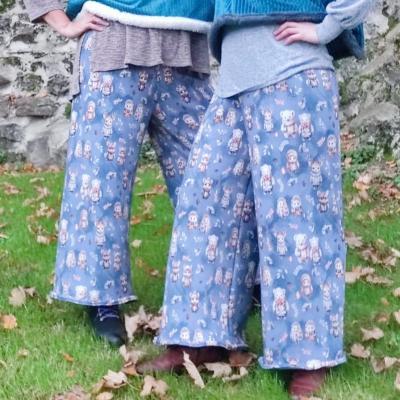 Pantalon assorti debardeur fourrure velours bleu canard collection hiver fifi au jardin i0