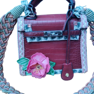 Sac precieux little kelly fuschia cuir vegetal et passementerie creation upcyclee fifi au jardin