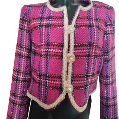 Veste laine galon fuchsia facon chanel creation upcyclee fifi au jardin i0